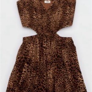 Aerie Smocked Leopard Print Cutout Dress